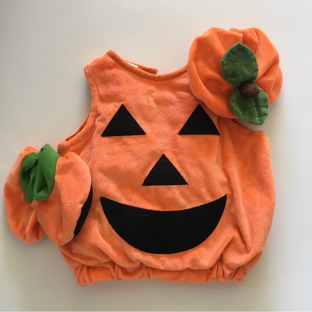 Pumpkin (0-9M) Halloween Costume Sleeveless Pullover Jumpsuit Vest Hat Sock Shoe